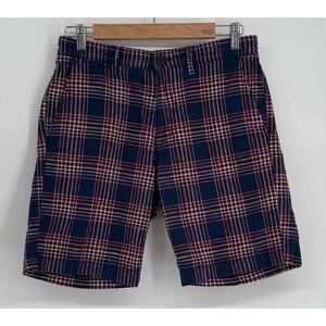 Goodthreads Mens Plaid Chino Shorts Navy Blue Red White Regular Fit Sz 29